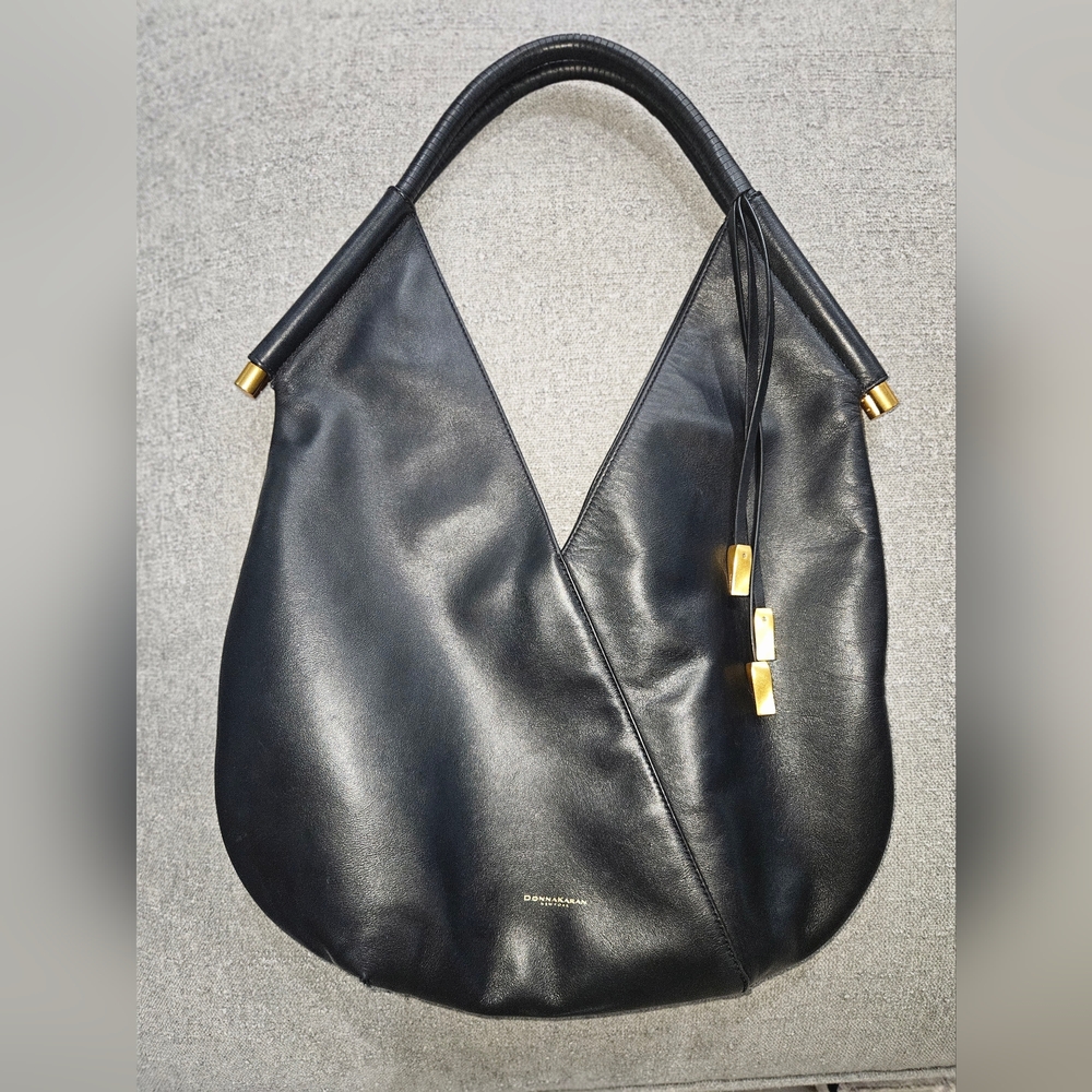 Donna Karan Black Hobo Bag with Gold Accents